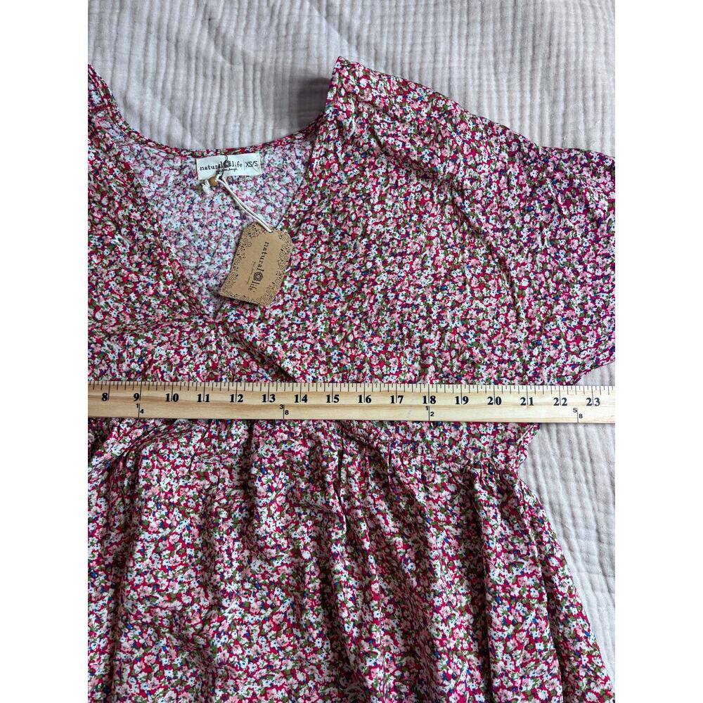 Natural Life Floral Mini Dress XS/S Boho Cottagecore Puff Sleeve Pocket Dress - Picture 6 of 9